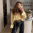 Chic Ruffled Blouse with Trendy Neckline for Women