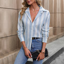 Stylish Women's Long Sleeve Blouse with Striped Pattern and Okagen Design