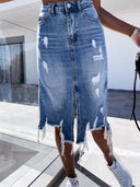 Chic Women's Frayed Hem Denim Skirt