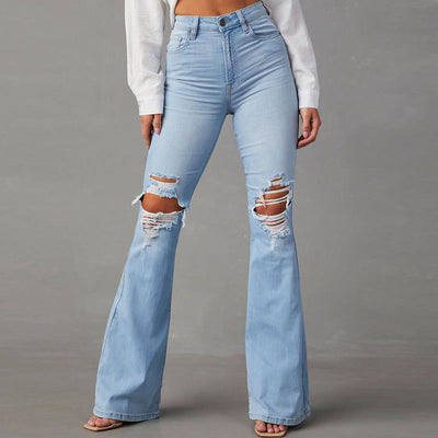 Chic Women's Flared Jeans with Distressed Detail