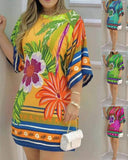 Vibrant Floral Print Women's Dress with Relaxed Fit