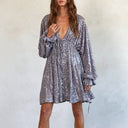 V-Neck Evening Dress with Ruffle Accents for Women