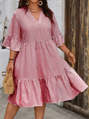 Women's V-Neck Striped Dress with Ruffle Sleeves