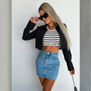 Women's Cropped Blouse with Stylish Collar and Glossy Design