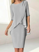 Chic Wrap Dress with Flowing Hem and Lace Details