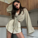 Women's Linen Blouse with Tied Belt