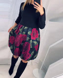 Rose Pattern Women's Dress with Relaxed Fit