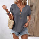 Chic Women's Short Sleeve Blouse with Button Details