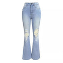 High-Waisted Flared Jeans with Ripped Accents