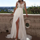 Women's Lace Top Wedding Dress with Flowing Skirt