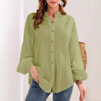 Stylish Women's Blouse with Button Closure and Stand Collar