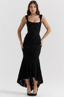 Chic Asymmetrical Lace Dress with Gathered Accents
