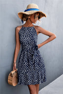 Women's Halter Dress with Flowing Hem & Adjustable Belt