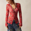 Chic Floral Print Long Sleeve Blouse for Women