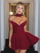 Chic V-Neck Dress with Flowing Skirt
