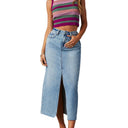 Trendy Women's Denim Skirt with Side Slit & Frayed Hem