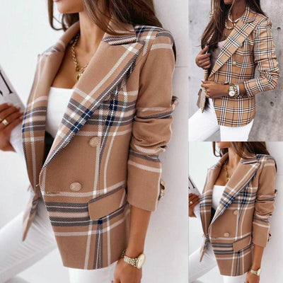 Chic Women's Checkered Blazer with Stylish Cut and Premium Button Accents