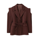 Chic Oversized Blazer Jacket with Belt and Shoulder Pads