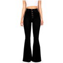 High-Waisted Flared Jeans with Chic Button Detail