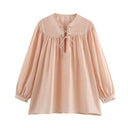 Women's Stylish Ruffled Blouse with Decorative Lacing