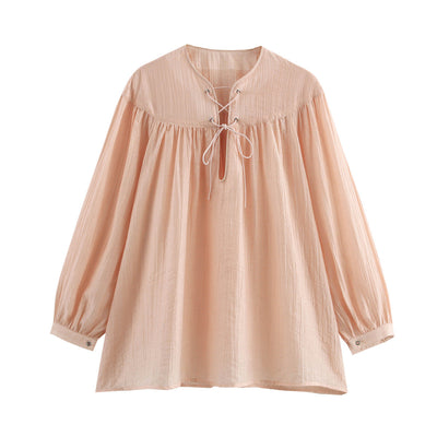 Women's Stylish Ruffled Blouse with Decorative Lacing