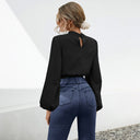 Women's Long Sleeve Blouse with Knot Design and Billowy Sleeves