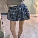 Women's Checkered Skirt with Elastic Waist and Side Pockets