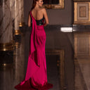Glamorous Evening Dress with Shimmering Top and High Slit