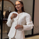 Chic Women's Blazer Jacket with Puff Sleeves & Button Detail
