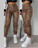 Women's Cargo Pants with Elastic Waist and Side Pockets