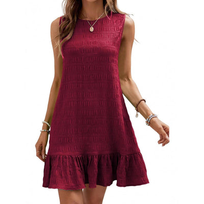 Ruffled Hem Textured Fabric Summer Dress for Women