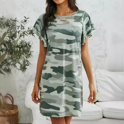 Women's Camouflage Ruffle Detail Dress