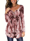 Flowing Women's Long Sleeve Blouse with Button Neckline