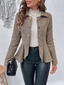 Women's Stylish Asymmetrical Blazer Jacket with Unique Button Accents