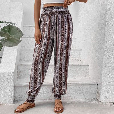 Bohemian Floral Print Women’s Pants with Elastic Waist