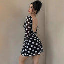 Chic Women's Mini Dress with Unique Back Cutout and Contemporary Dot Design
