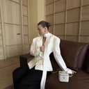 Women's Tailored Blazer Jacket with Bow Accent