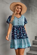 Floral Vintage Women's Dress with Button Accents