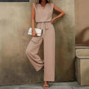 Chic V-Neck Jumpsuit with Waist Knot for Women