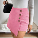 Women's Ribbed Mini Skirt with Button Accents