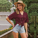 Women’s Knot Blouse with Short Sleeves & Buttons