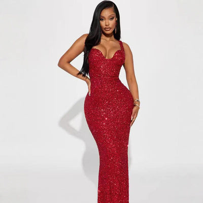 Stunning Sequin Evening Dress with Deep Neckline