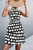 Stylish Halter Dress with Dots and Flared Skirt