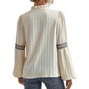 Chic Women's Pleated Blouse with Embellished Trim