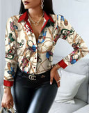 Artistic Print Button-Up Blouse for Women