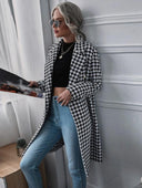 Chic Women's Checkered Long Blazer with Stylish Cut