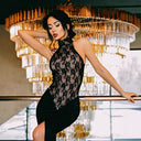 Chic Transparent Lace Dress with Asymmetrical Hem