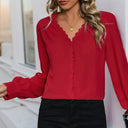 Chiffon Blouse with Lace Accents and Button Design