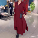 Chic Long Blouse Dress with Side Pockets