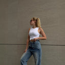 Chic Women’s High-Waist Denim Pants with Stylish Patchwork